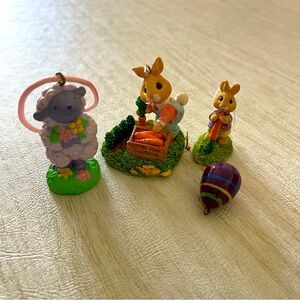 1996 Hallmark (2) tender touches Easter ornaments,one purple egg and a sheep.